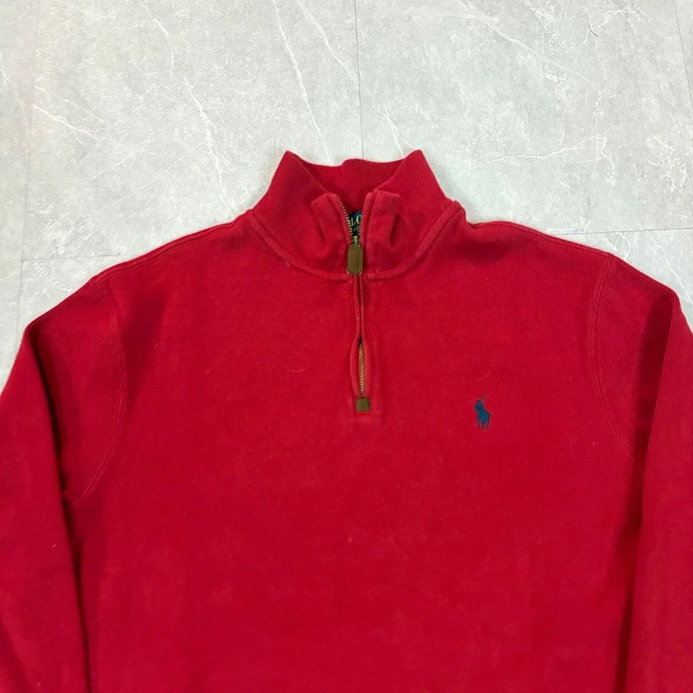 Polo Ralph Lauren Mens Red Quarter Zip Pullover Cotton Ribbed Sweater Size M